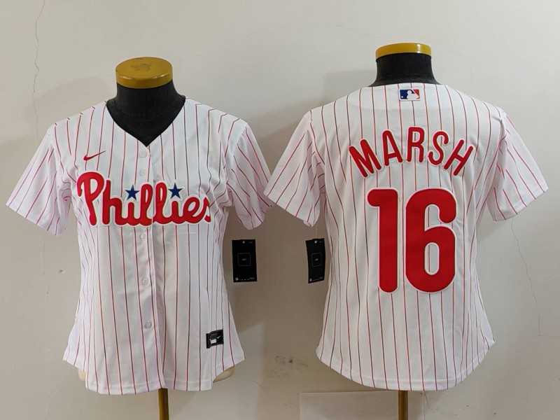 Women%27s Philadelphia Phillies #16 Brandon Marsh White Pinstripe Stitched Cool Base Jersey